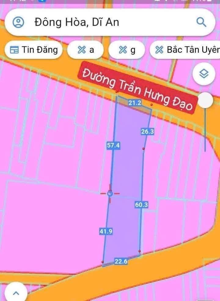 Đất mặt tiền Trần Hưng Đạo, Dĩ An 1816m² giá 65 tỷ - Cơ hội đầu tư hiếm có!