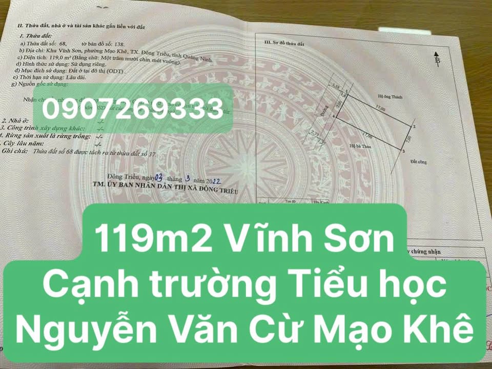 Lô đất Mạo Khê, Đông Triều 119m² giá 600 triệu - Đầu tư tiềm năng!
