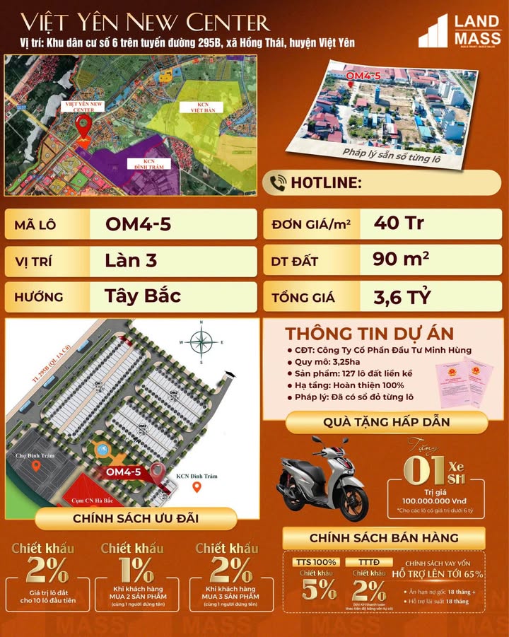 Đất nền Việt Yên New Center 90m² giá 3.6 tỷ - Tiềm năng tăng giá mạnh!