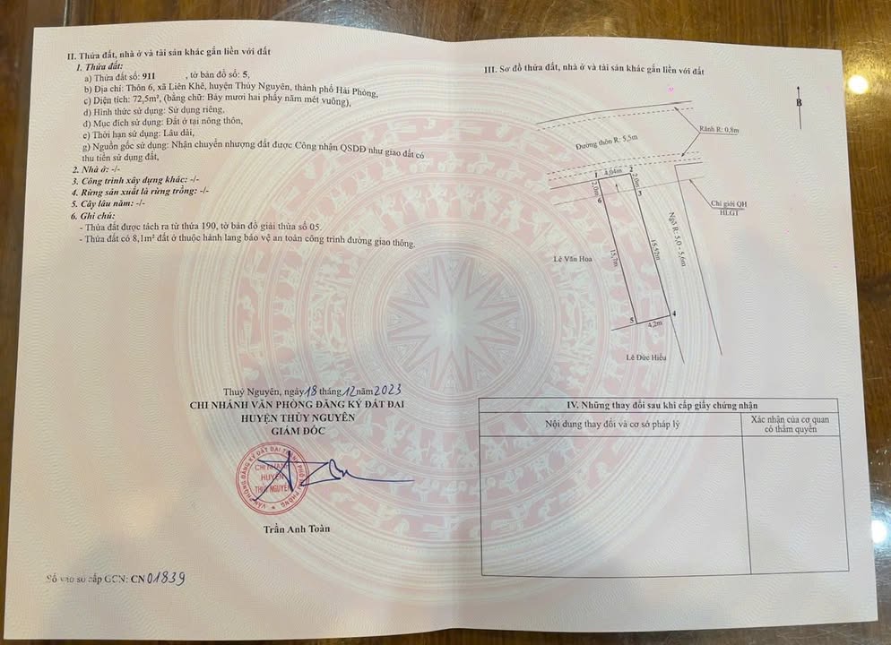 Lô đất góc 72.5m² tại Thôn 6 Liên Khê, Thủy Nguyên - Giá chỉ 600 triệu!