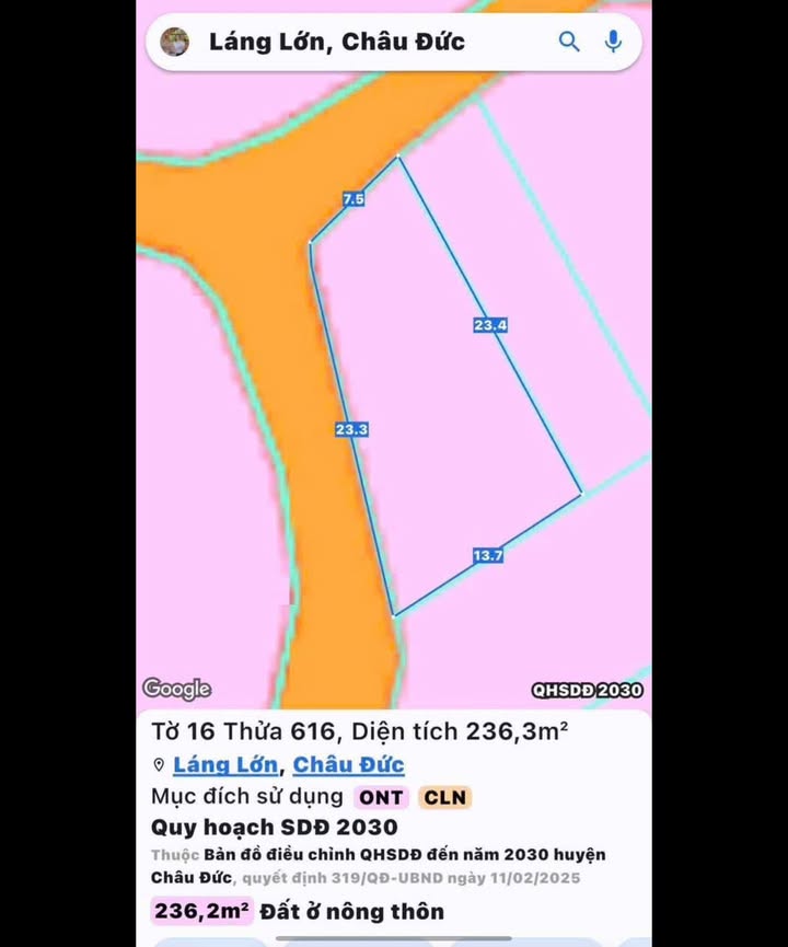 Đất thổ cư Láng Lớn - Châu Đức 80m² giá 900 triệu - Cơ hội đầu tư hấp dẫn!