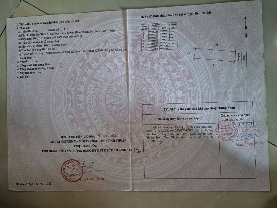 Đất thổ cư 100m² xã Hàm Liêm giá chỉ 600 triệu - Mặt tiền đường bê tông rộng rãi!