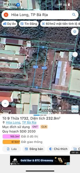 Đất nền mặt tiền đường 35, xã Hòa Long 234.5m² - Vị trí đắc địa gần chợ