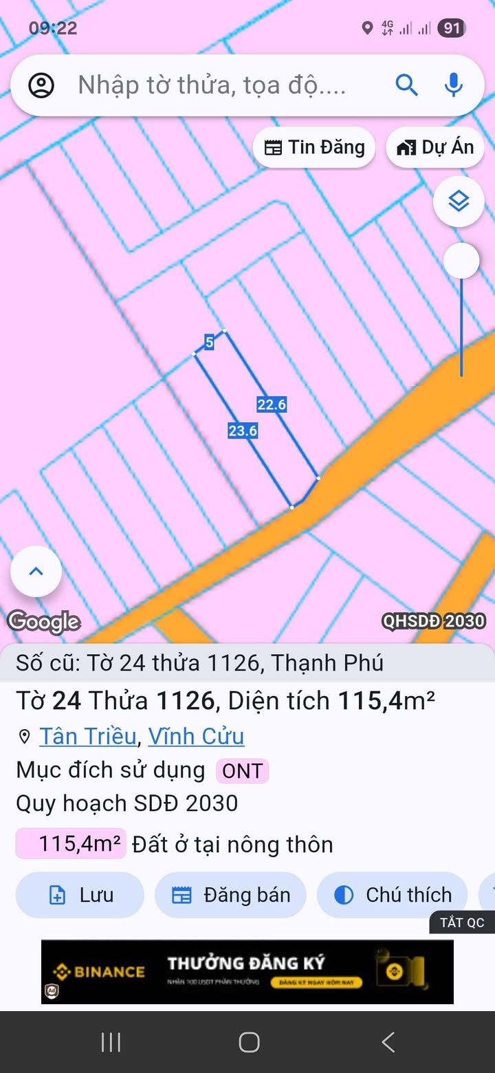 Đất thổ cư Tân Triều, Đồng Xoài 115m² giá 1.5 tỷ - Sổ đỏ chính chủ!