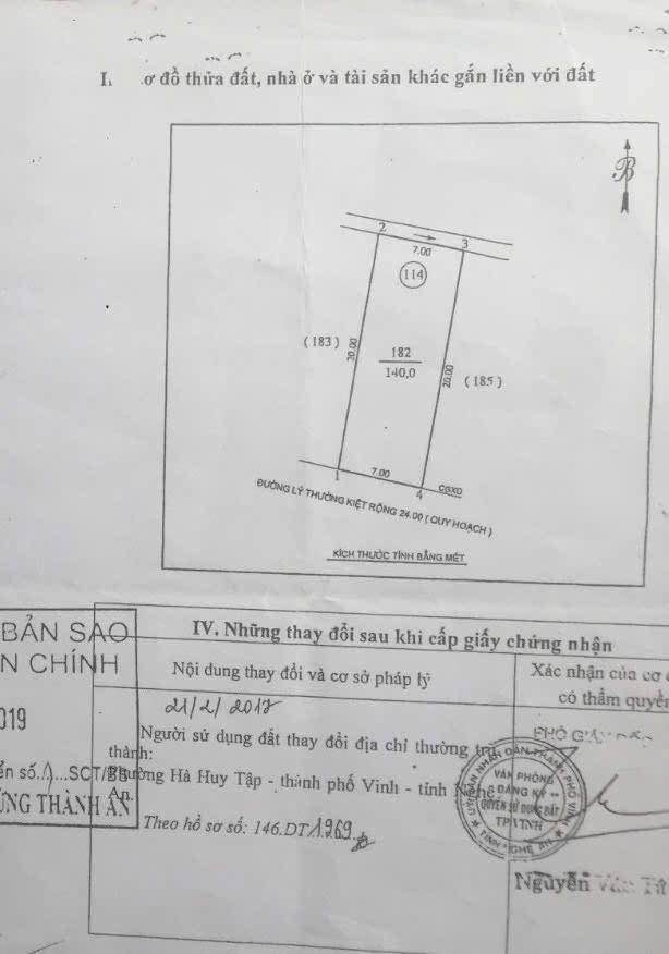 Đất mặt tiền Lý Thường Kiệt, Vinh 140m² giá 16.5 tỷ - Đầu tư sinh lời ngay!