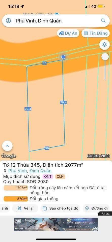 Đất nền Phú Vinh Định Quán 2100m² giá 1.8 tỷ - Sổ đỏ chính chủ, đường bê tông lớn!