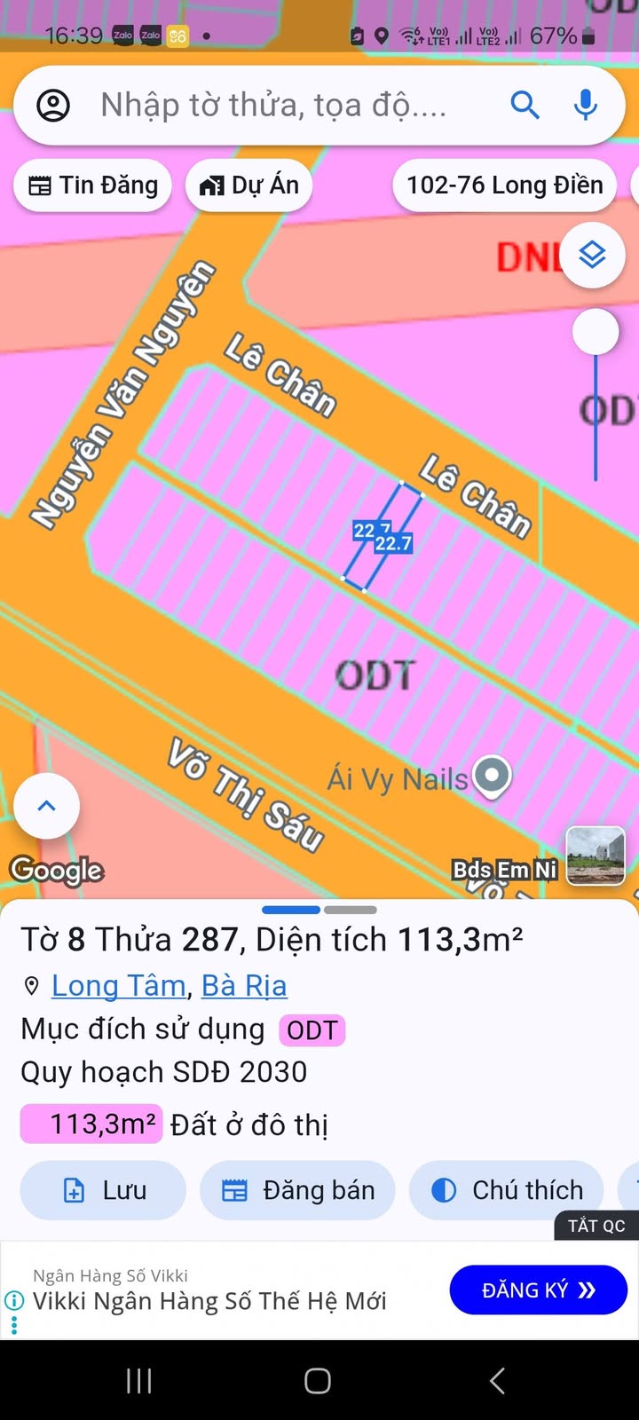 Đất nền chính chủ đường Lê Chân, Bà Rịa 113m² - Phong thủy đẹp, giá chỉ 2.9 tỷ!