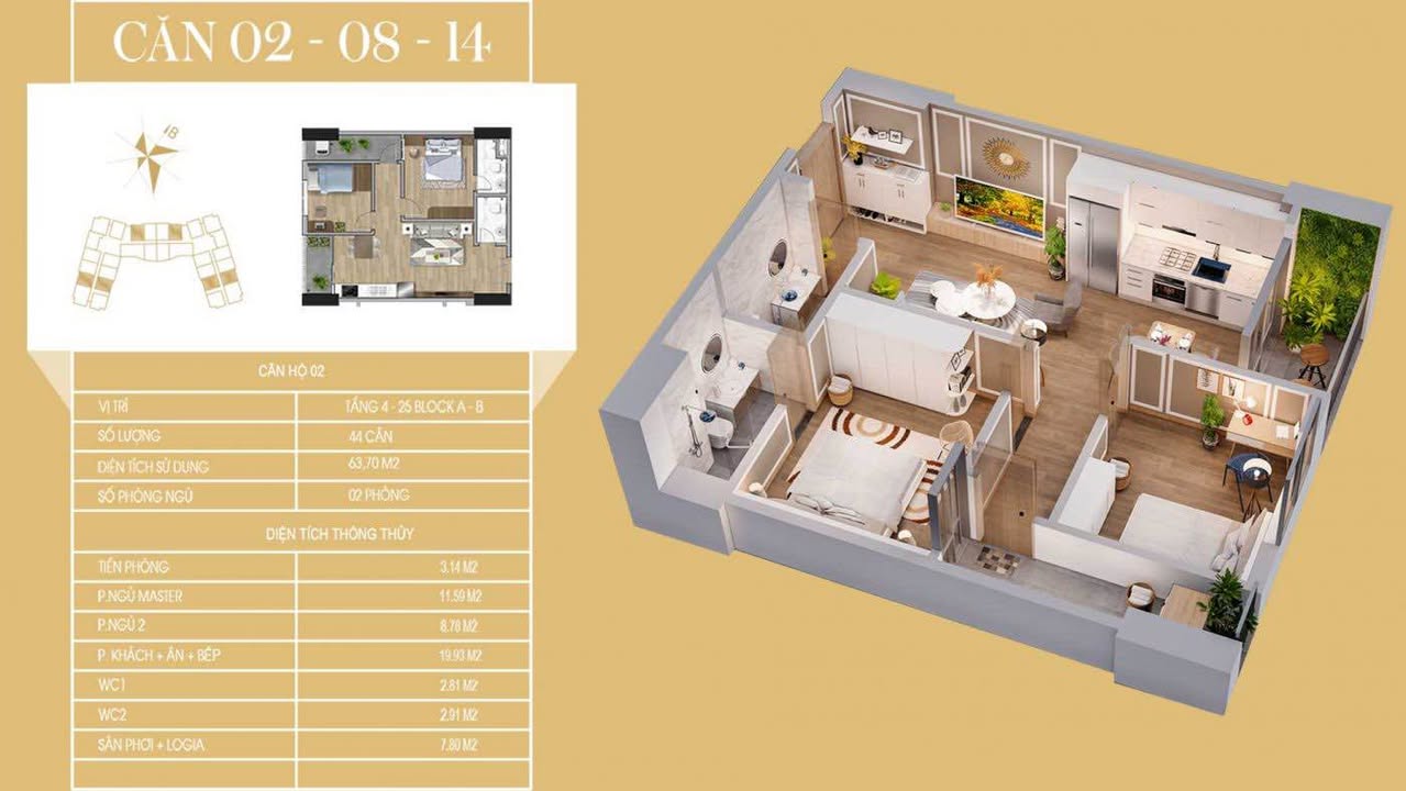 Căn hộ Chung cư Teco Diamond Tứ Hiệp 67m² giá 5 tỷ - Sổ đỏ chính chủ, đầy đủ nội thất!