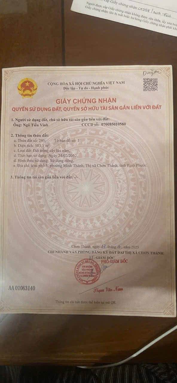 Đất nền Chơn Thành 500m² giá 200 triệu - Cơ hội đầu tư tuyệt vời!