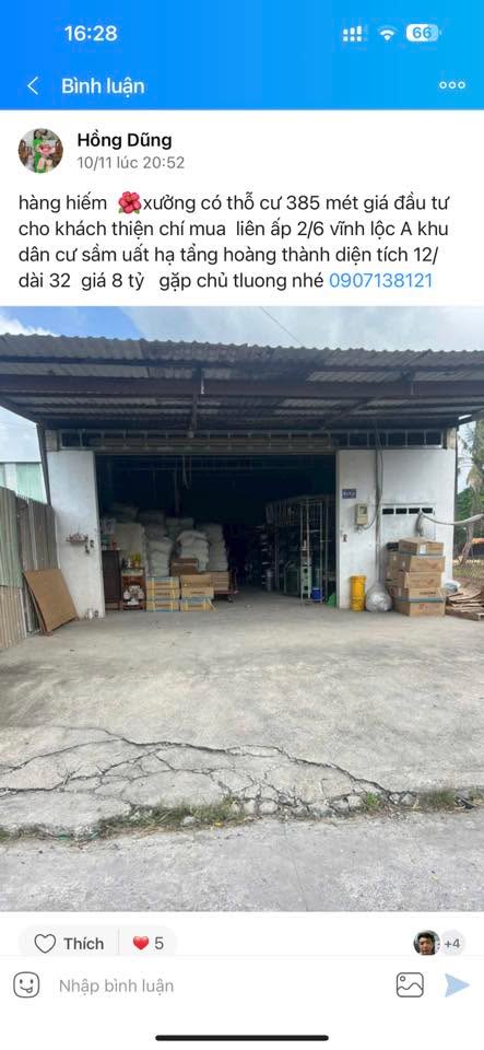 Xưởng 485m² Bình Chánh giá 8 tỷ - Cơ hội đầu tư hiếm có!