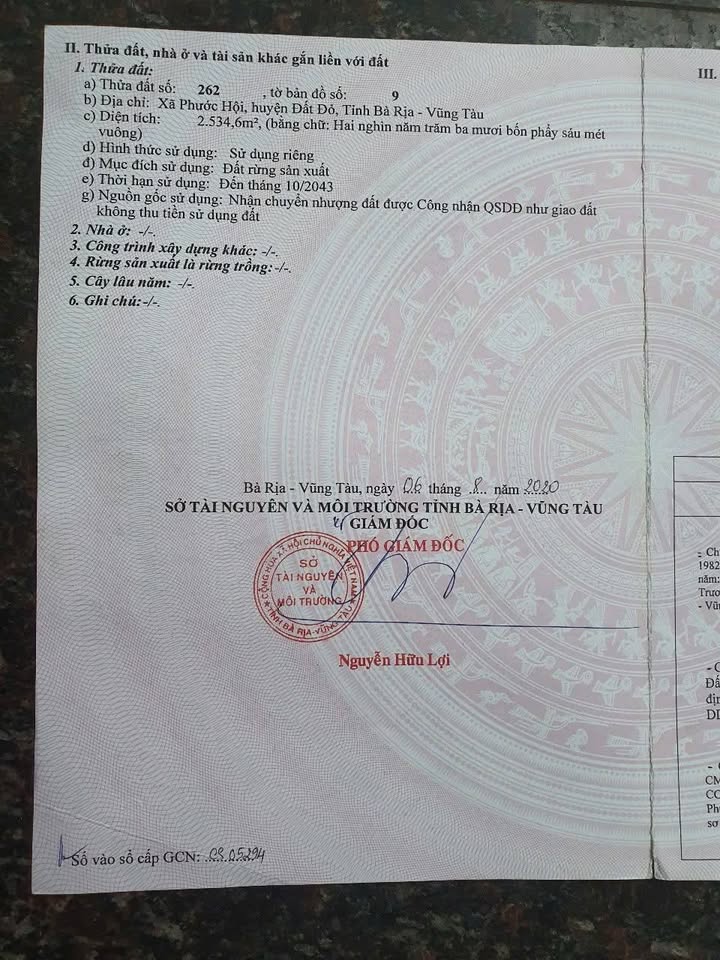 Đất rừng sản xuất tại xã Phước Hội, huyện Đất Đỏ, 2.534,6m² - Pháp lý rõ ràng, giá chỉ 2.7 tỷ!