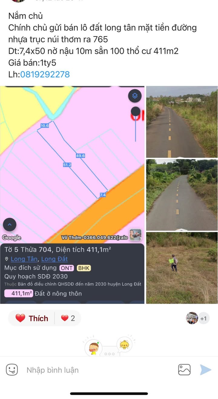 Đất nền Long Tân 400m² giá 1.3 tỷ - Chủ cần bán gấp!