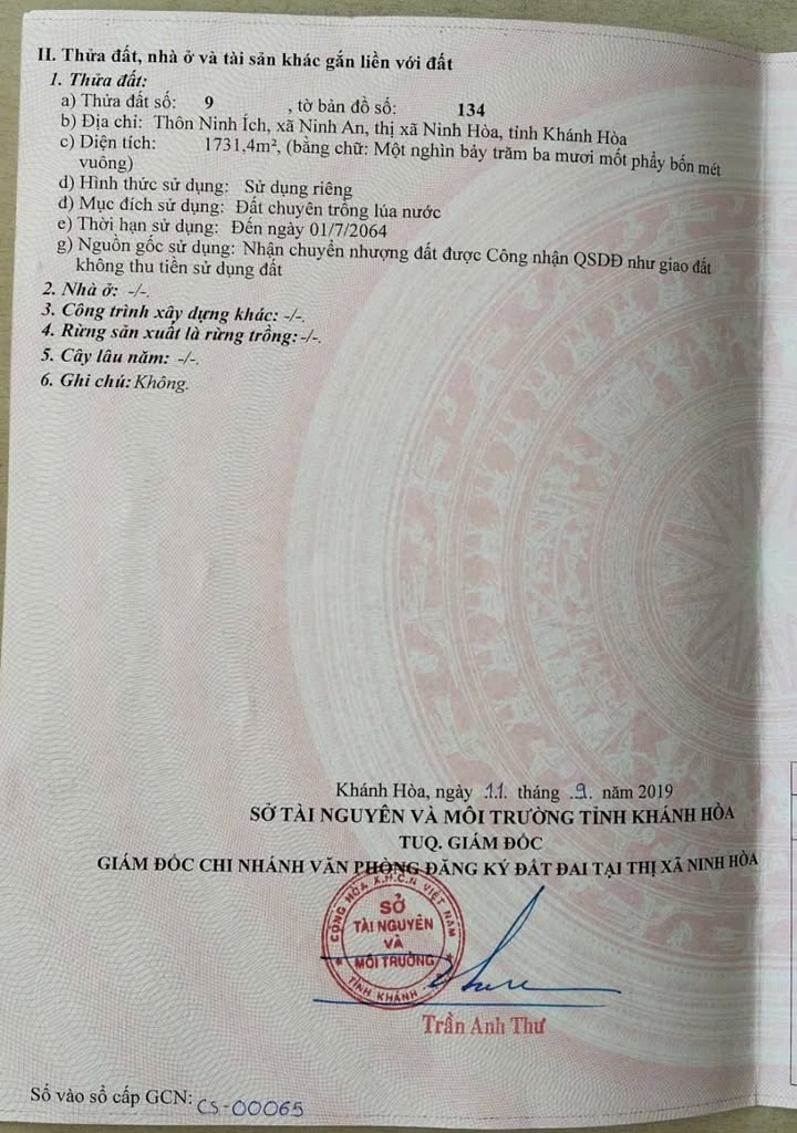 Đất Ninh Ích, Ninh An 1731m² giá 400 triệu - Cơ hội đầu tư tuyệt vời!