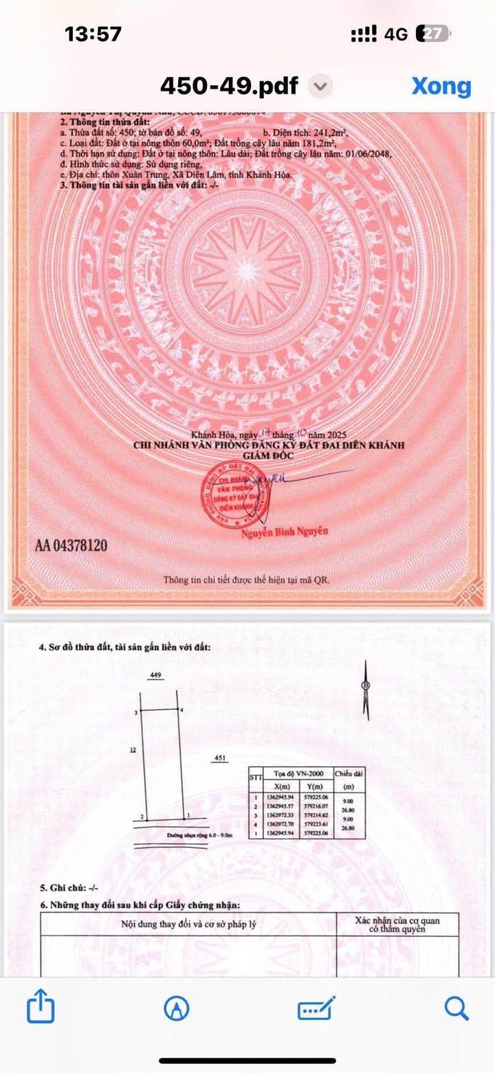 Đất mặt tiền đường Xuân Trung, Diên Khánh 241m² giá 720 triệu - Cơ hội đầu tư tuyệt vời!