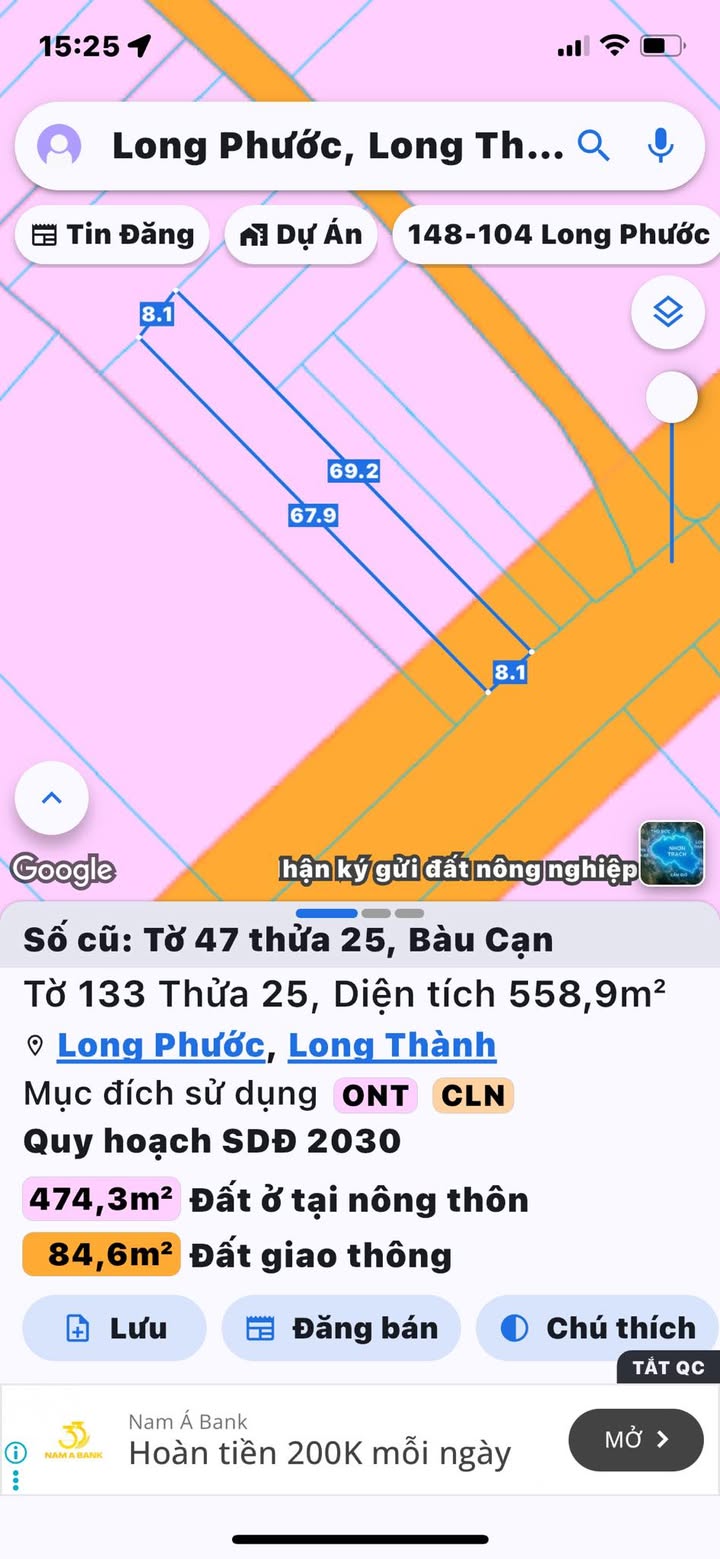 Đất nền Bàu Cạn Long Thành 552m² giá 7.7 tỷ - Sổ đỏ chính chủ!