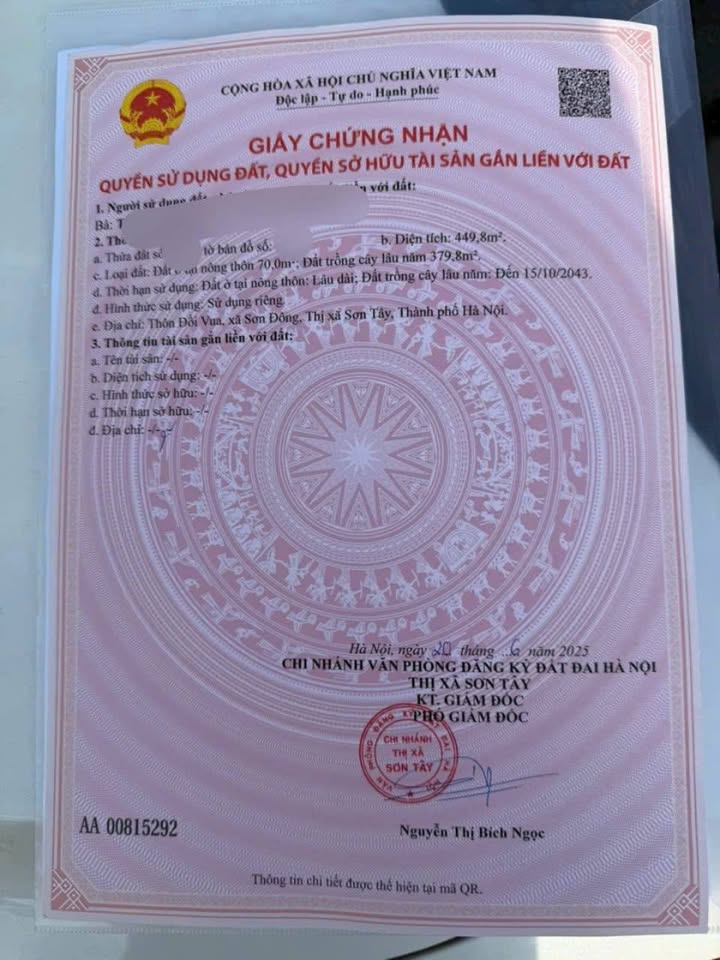 Đất nền 450m² phường Sơn Đông, Sơn Tây, Hà Nội - Giá 3.5 tỷ, vị trí đắc địa!