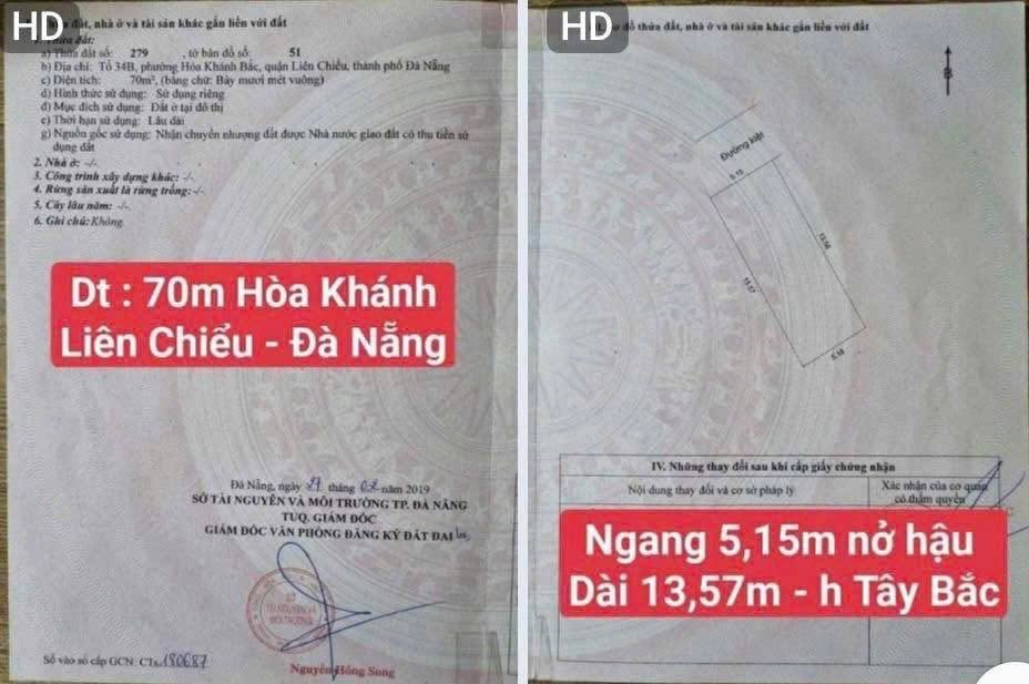 Đất nền K19/9 Bùi Chát, Liên Chiểu, Đà Nẵng 70m² - Hướng Tây Bắc, giá 2.65 tỷ!