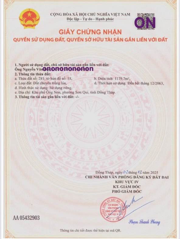 Đất nền Ông Non, Tân Trung, Gò Công 1179m² giá 1.1 tỷ - Pháp lý rõ ràng, tiện ích đầy đủ!