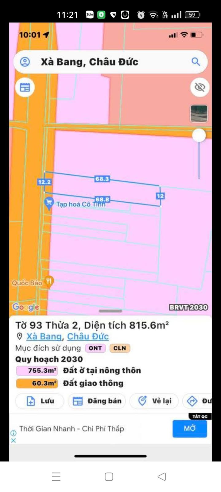 Đất nền Xà Bang, Châu Đức, Bà Rịa - Vũng Tàu 8160m² giá 3.7 tỷ - Mặt tiền Quốc lộ 56B