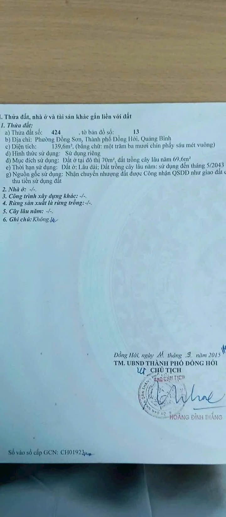 Đất nền Đồng Sơn, Quảng Bình 138m² giá chỉ 600 triệu - Nhanh tay sở hữu!