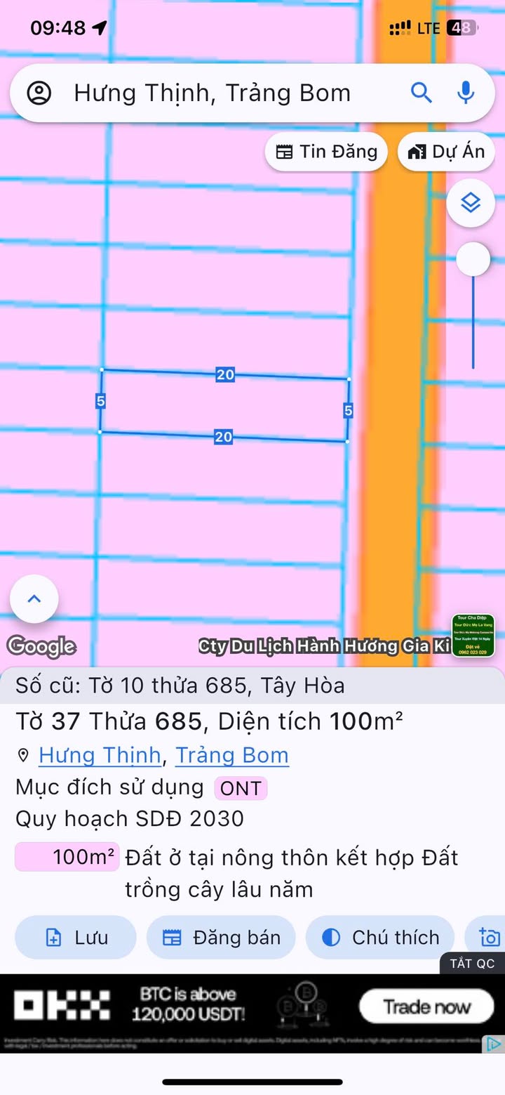 Đất thổ cư Tây Hòa Trảng Bom 100m² giá 1.06 tỷ - Sổ đỏ chính chủ