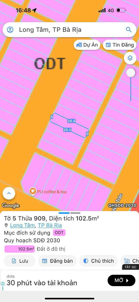 Đất thổ cư đường D1, phường Long Tâm, TP Bà Rịa - Giá chỉ 3.1 tỷ!