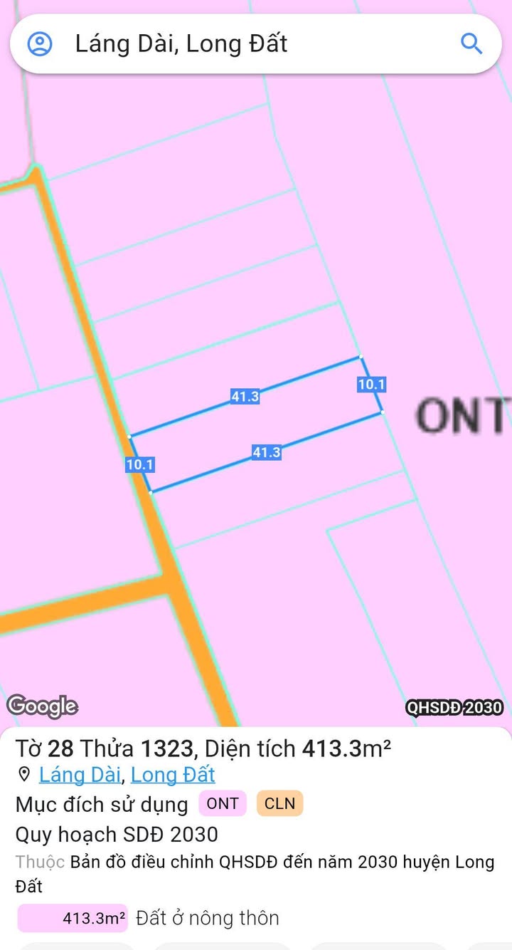 Đất nền Láng Dài Đất Đỏ 413m² giá 1.05 tỷ - Mặt tiền đường bê tông