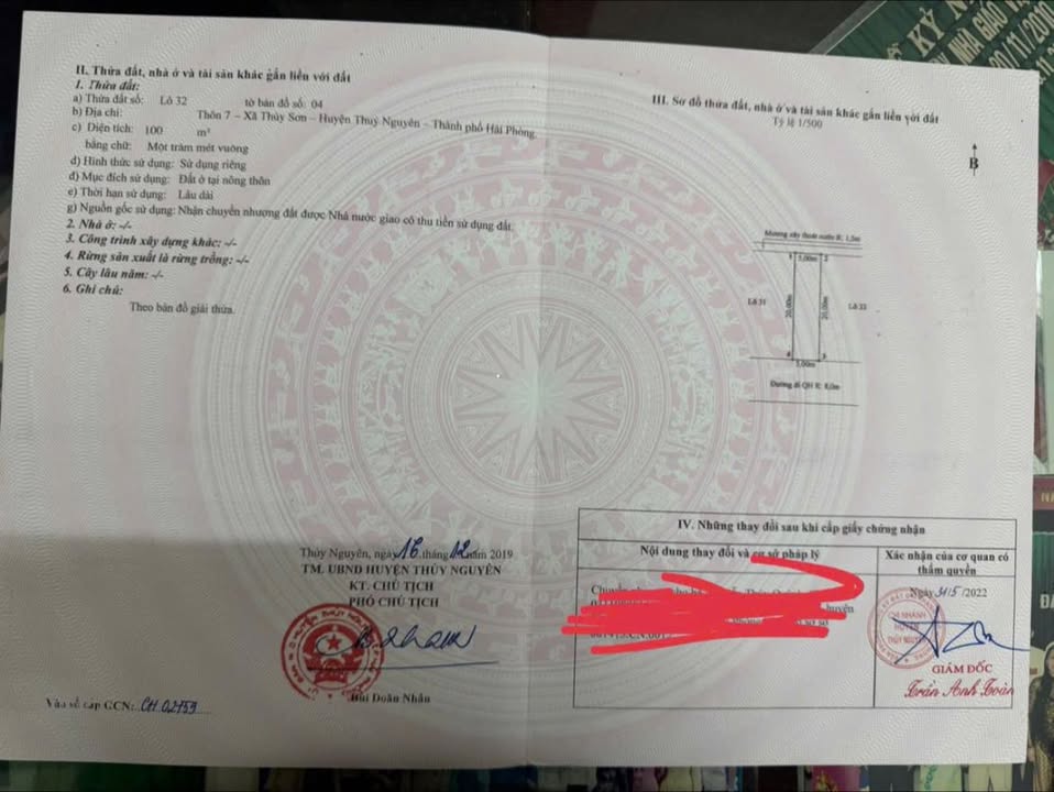 Đất thổ cư Thôn 7, Thủy Sơn, Thủy Nguyên 100m² giá 4 tỷ - Sổ đỏ chính chủ, giao dịch nhanh!