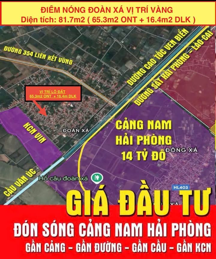 Đất nền Đoàn Xá, Kiến Thụy, Hải Phòng 82m² giá 1.65 tỷ - Cơ hội đầu tư tuyệt vời!