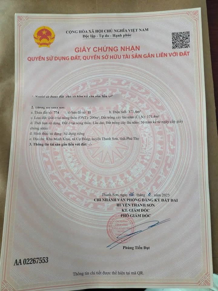 Đất thổ cư 371m² Cự Đồng, Thanh Sơn chỉ 600 triệu - Đầu tư lý tưởng!