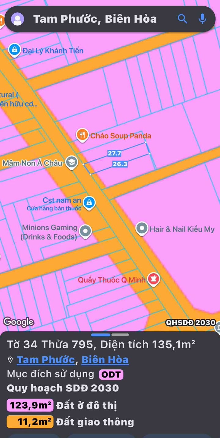 Đất thổ cư mặt tiền chợ Pouat Tam Phước 135m² giá 3 tỷ - Cơ hội đầu tư tuyệt vời!