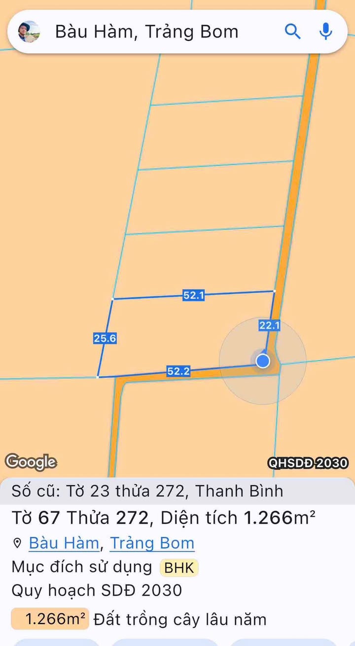 Đất nền Bàu Hàm 1266m² giá 980 triệu - Sổ hồng chính chủ, đầu tư sinh lời!