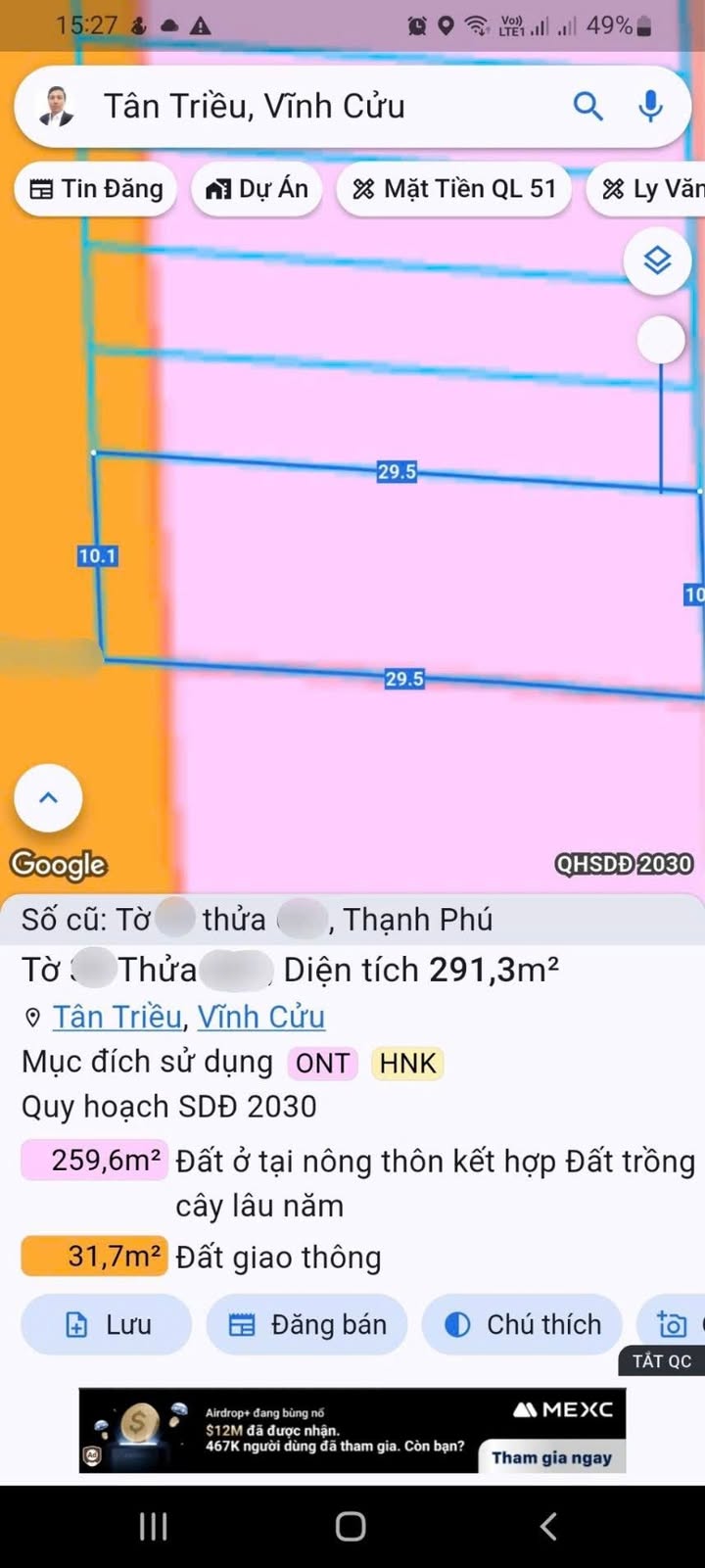 Đất mặt tiền đường Trục 16, Tân Triều, Biên Hòa 290m² giá 6.999 tỷ - Cơ hội đầu tư không thể bỏ lỡ!