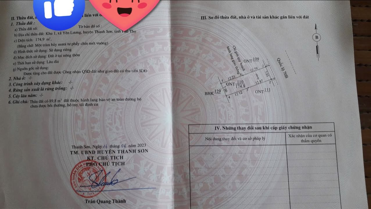 Đất thổ cư mặt tiền 7m Quốc lộ 70B, xã Yên Lương, 175m² giá 1 tỷ - Kinh doanh thuận lợi!