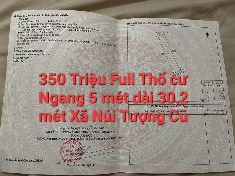 Đất nền Tân Phú 151m² giá chỉ 350 triệu - Cơ hội đầu tư sinh lời!
