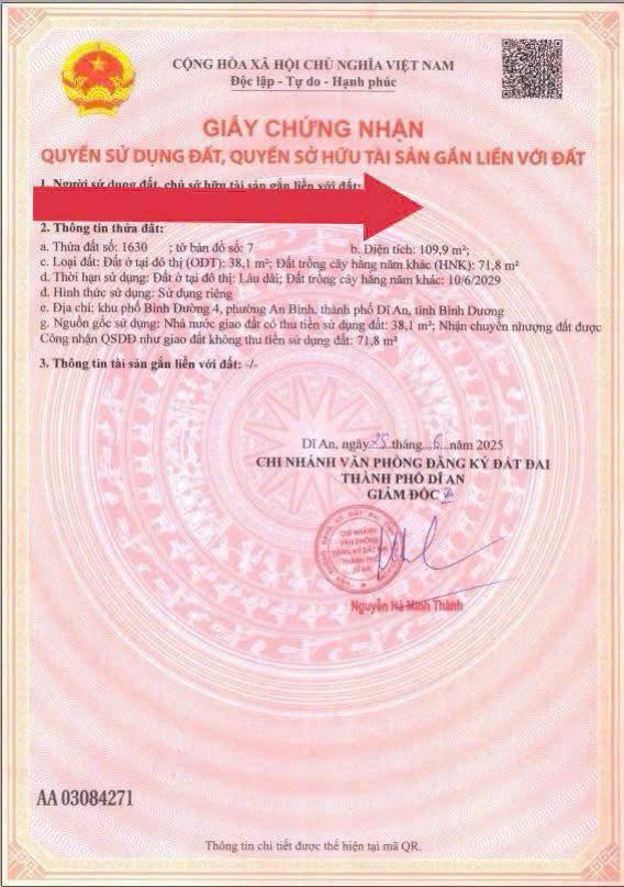 Nhà riêng Dĩ An 109m² giá 3.75 tỷ - Hoàn công, sổ đỏ chính chủ!