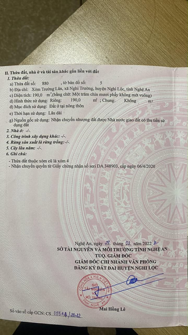 Đất thổ cư Nghi Trường 190m² giá 1.4 tỷ - Chính chủ bán gấp!