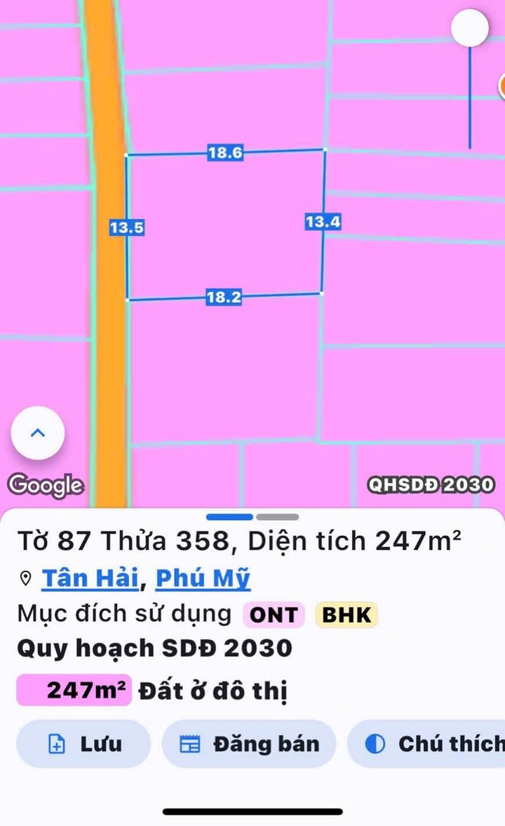 Đất nền Phường Tân Hải, Phú Mỹ 247m² giá 3.9 tỷ - Mặt tiền đường nhựa thông thoáng!