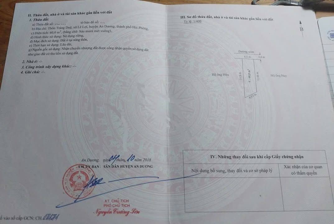 Đất thổ cư Thôn Tràng Duệ - Lê Lợi 60m² giá 1.2 tỷ - Tiềm năng khai thác cực mạnh!