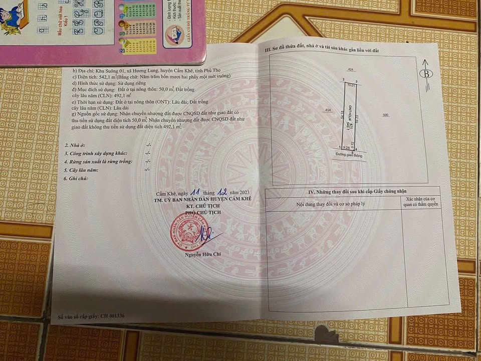 Đất thổ cư Hương Lung, Cẩm Khê 542m² giá chỉ 900 triệu - Cơ hội đầu tư tuyệt vời!