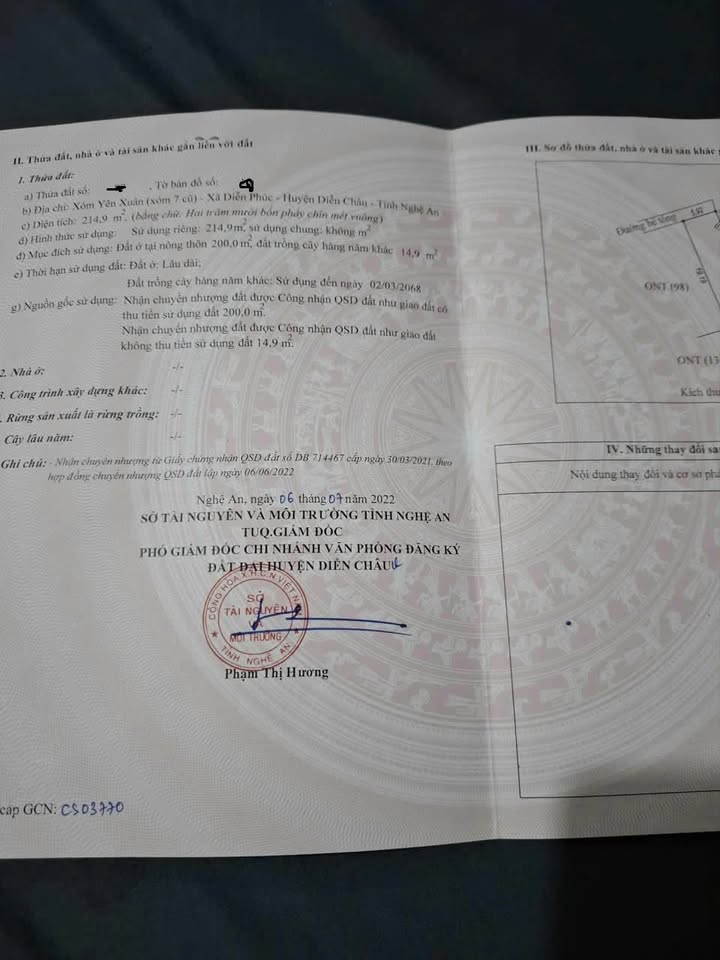 Đất vàng Diễn Châu 214.9m² giá 1 tỷ - Đầu tư sinh lời ngay!