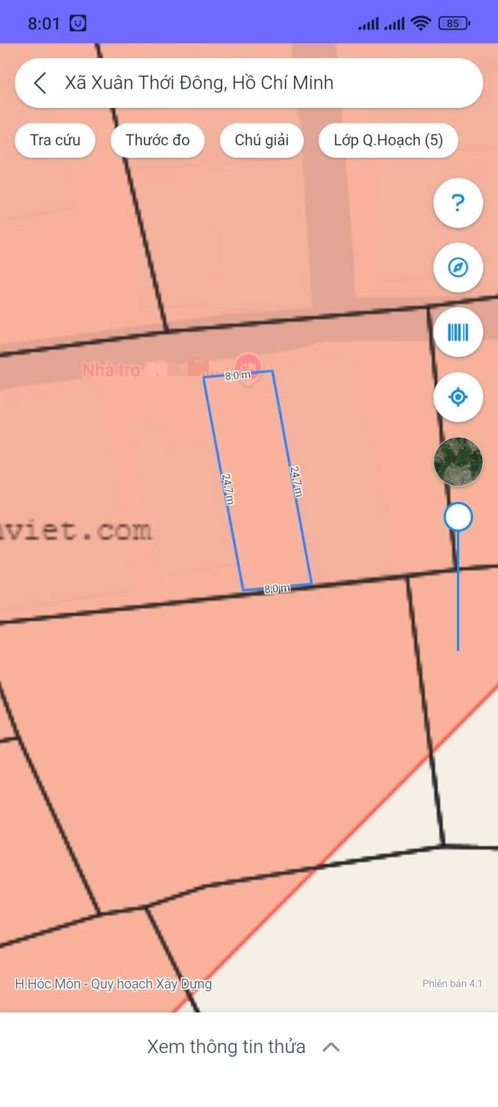 Đất nền Hóc Môn 195m² giá 4.95 tỷ - Kênh Bà Mẫn phát triển mạnh mẽ!