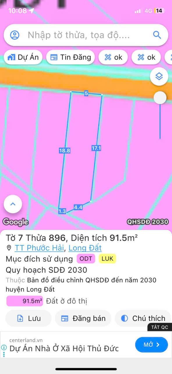 Đất nền Phước Hải, Đất Đỏ 91m² giá 870 triệu - Vị trí tuyệt đẹp gần hồ Sở Bông!