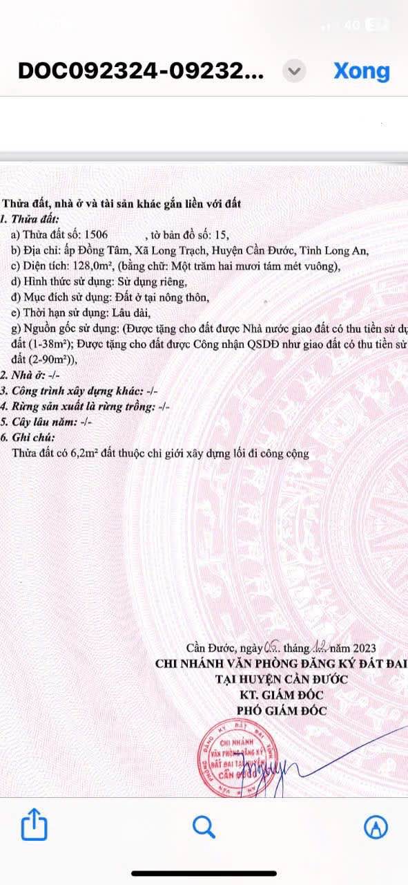 Đất thổ cư 125m² tại ấp Đồng Tâm, Long Trạch giá 850 triệu - Đầu tư ngay!