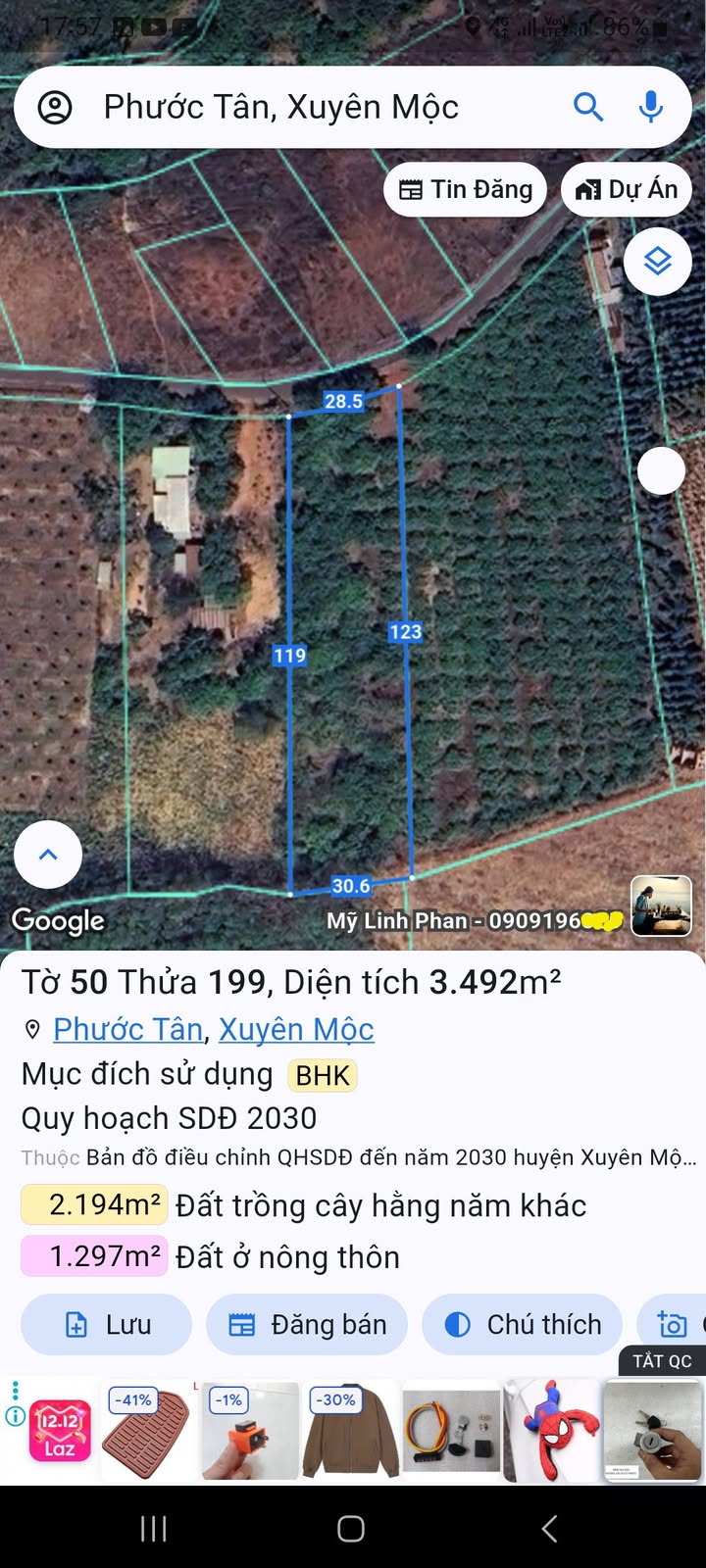 Đất nền Xã Phước Tân, Xuyên Mộc 3500m² giá 3.22 tỷ - Phù hợp đầu tư sinh lời!