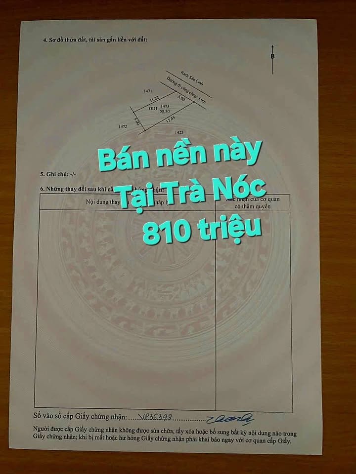 Đất nền Trà Nóc, Bình Thủy 58.5m² giá 810 triệu - Sổ hồng chính chủ, thương lượng nhẹ!