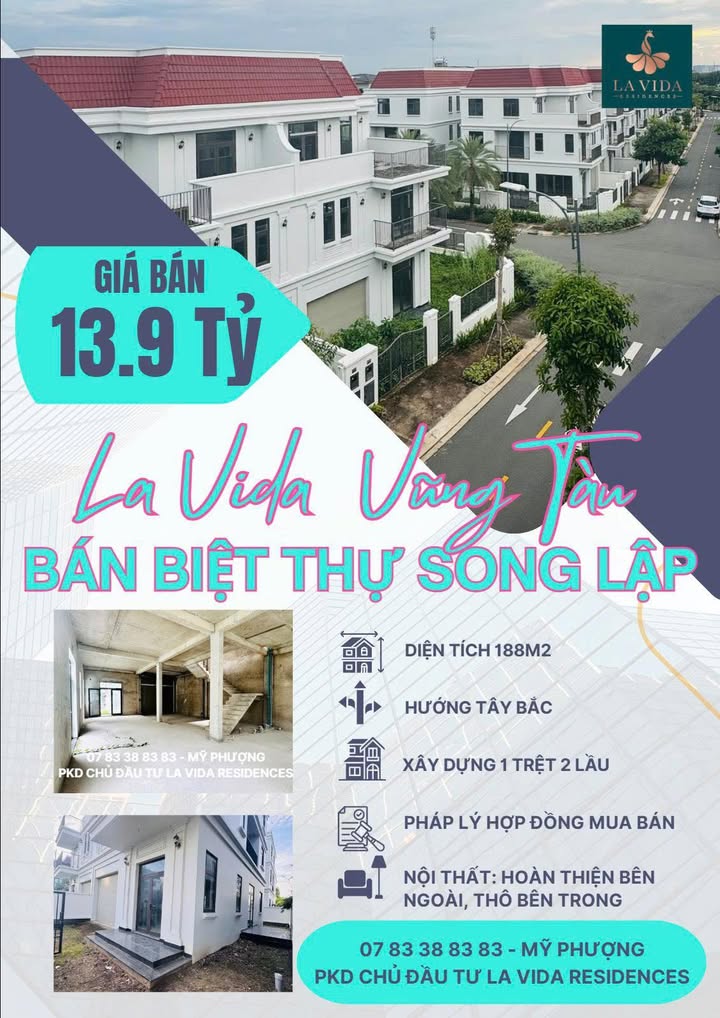 Biệt thự La Vida Vũng Tàu 188m² giá 13.9 tỷ - Cơ hội vàng cho gia đình bạn!