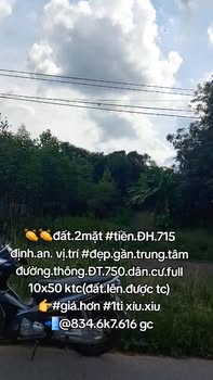 Đất nền 2 mặt tiền ĐH.715 Định An 500m² giá 1.1 tỷ - Đầu tư sinh lời ngay!