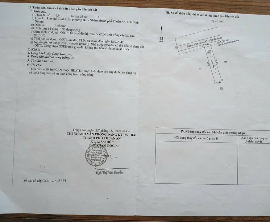 Đất nền Bình Nhâm, Thuận An 146m² giá 3.35 tỷ - Chính chủ bán gấp!