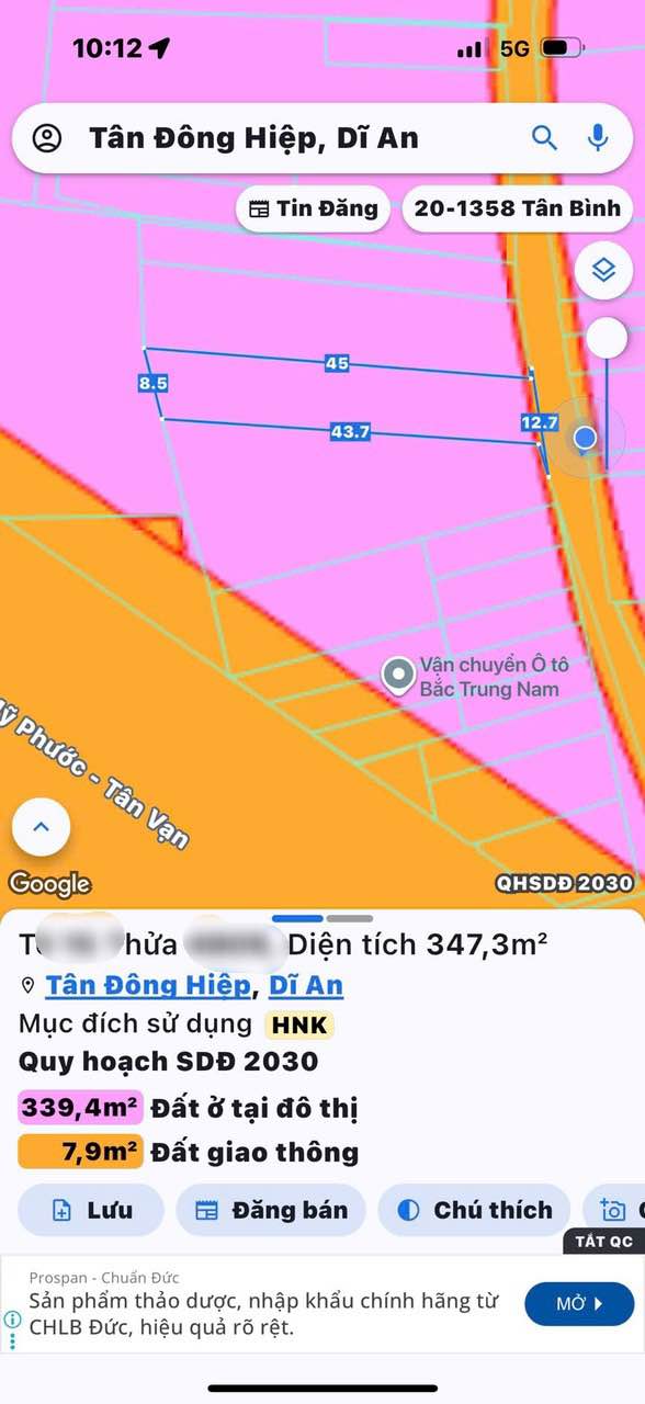 Đất thổ cư 352m² tại Tân Đông Hiệp, Dĩ An - Giá chỉ 5.5 tỷ, cơ hội đầu tư tuyệt vời!